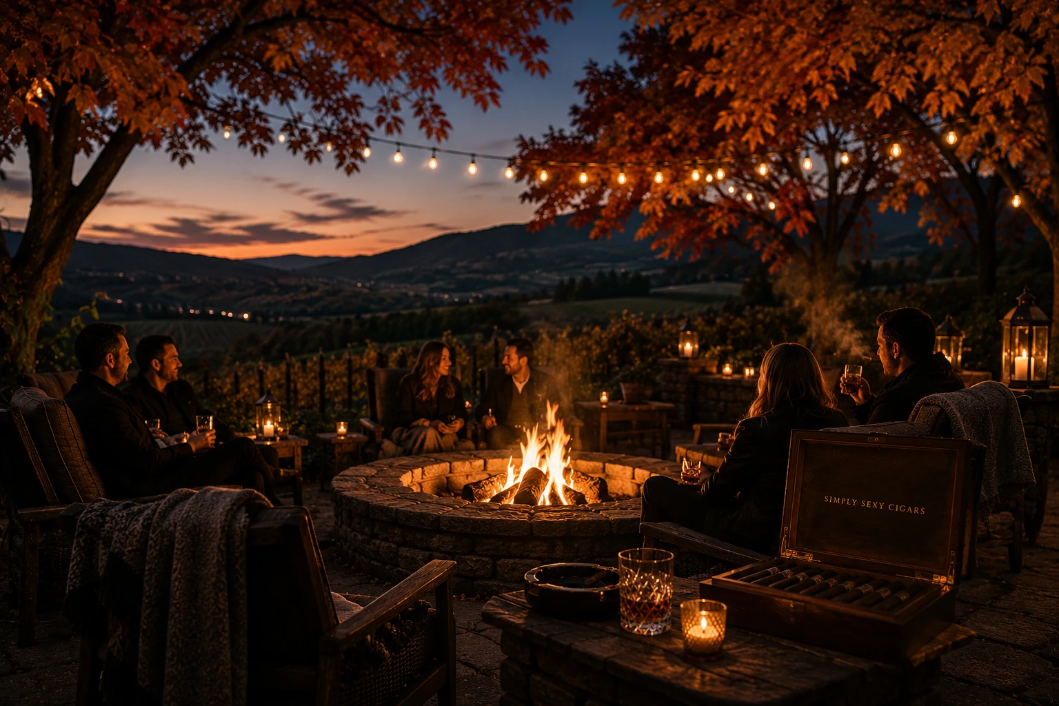 The quiet hour around the fire — conversation and connection late in the evening